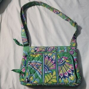 Vera Bradley Shoulder Crossbody Bag Green Paisley Design Like New Adjustable Zip